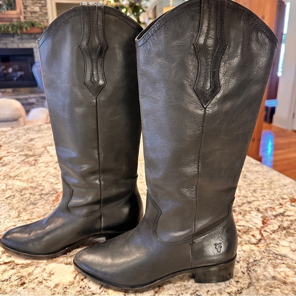 Frye black pull on genuine leather western boots size 6 cowgirl cowboy classic - Picture 1 of 12